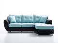 Sofás de esquina de piel sintética 240x160x82 cm - azul claro y negro - diseño moderno con chaise longue