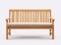 Banco de jardín de madera con cojín 150x60x88 cm - madera natural y beige - diseño clásico con reposabrazos