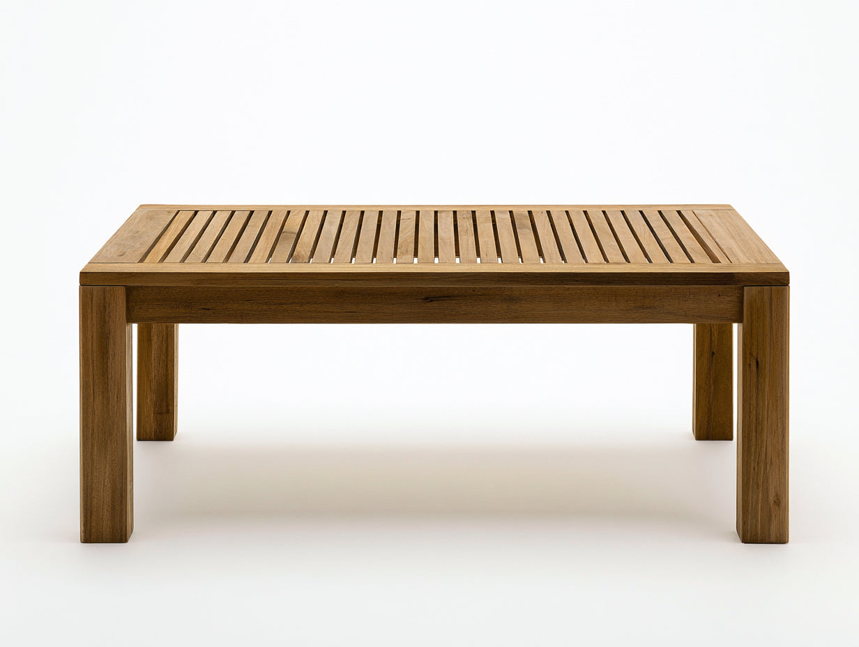 Mesas de jardín madera maciza 120 x 60 x 45 cm - Marrón natural - Diseño rectangular con tablero de listones