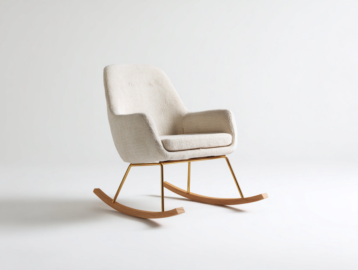 Mecedoras tapizado de borreguito 74 x 88 x 98 cm - Crema dorado y marrón claro - Diseño moderno con balancín de madera