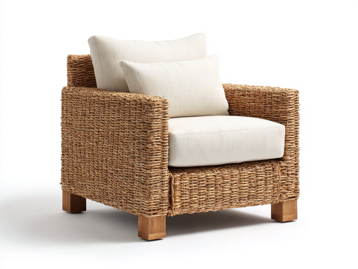 Sillones de ratán de jardín trenzado 85x80x84 cm marrón natural y beige estilo rústico para exterior