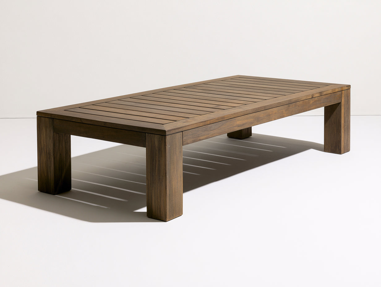 Mesas de jardín madera maciza 160 x 80 x 45 cm - Marrón - Diseño rectangular bajo con tablero de listones