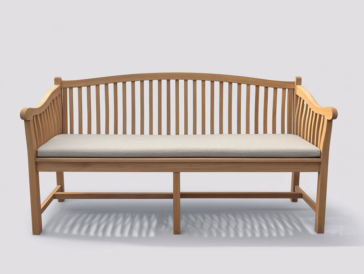 Bancos de jardín de madera maciza 160x65x90 cm marrón natural con cojín beige estilo clásico para exterior