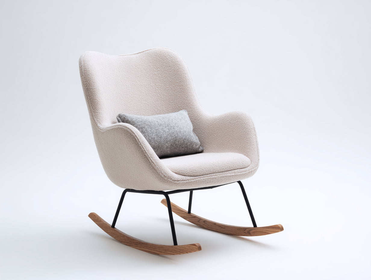Mecedoras tapizadas en bouclé 88x76x98 cm - beige y madera natural - diseño moderno con base de balanceo