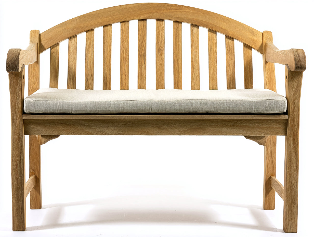 Bancos de jardín de madera maciza 120x60x95 cm marrón natural con cojín beige estilo clásico para exterior