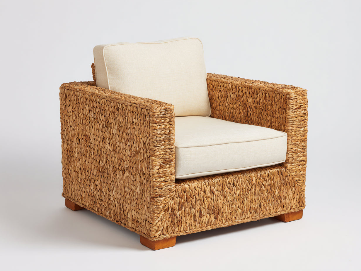 Sillones de ratán ratán tejido 88 x 84 x 82 cm - Marrón natural y crema - Diseño exterior con reposabrazos anchos