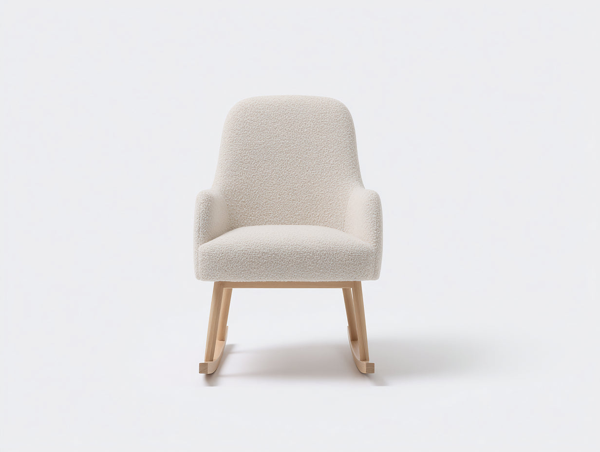 Mecedora tapizada 78x70x83 cm - beige y madera natural - diseño compacto con patines curvos