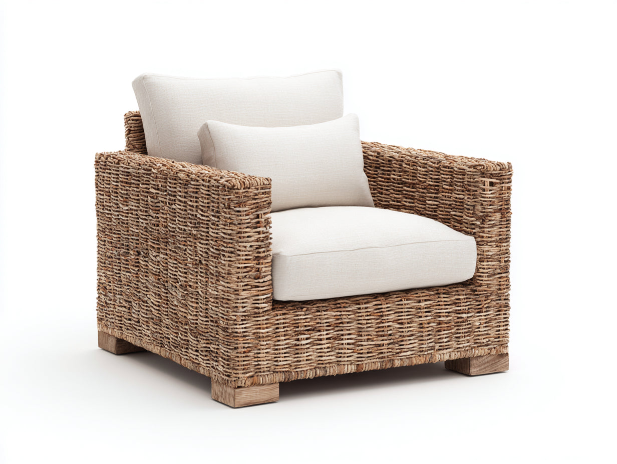 Sillones de ratán 90x88x80 cm - ratán natural y crema - diseño cuadrado para exterior