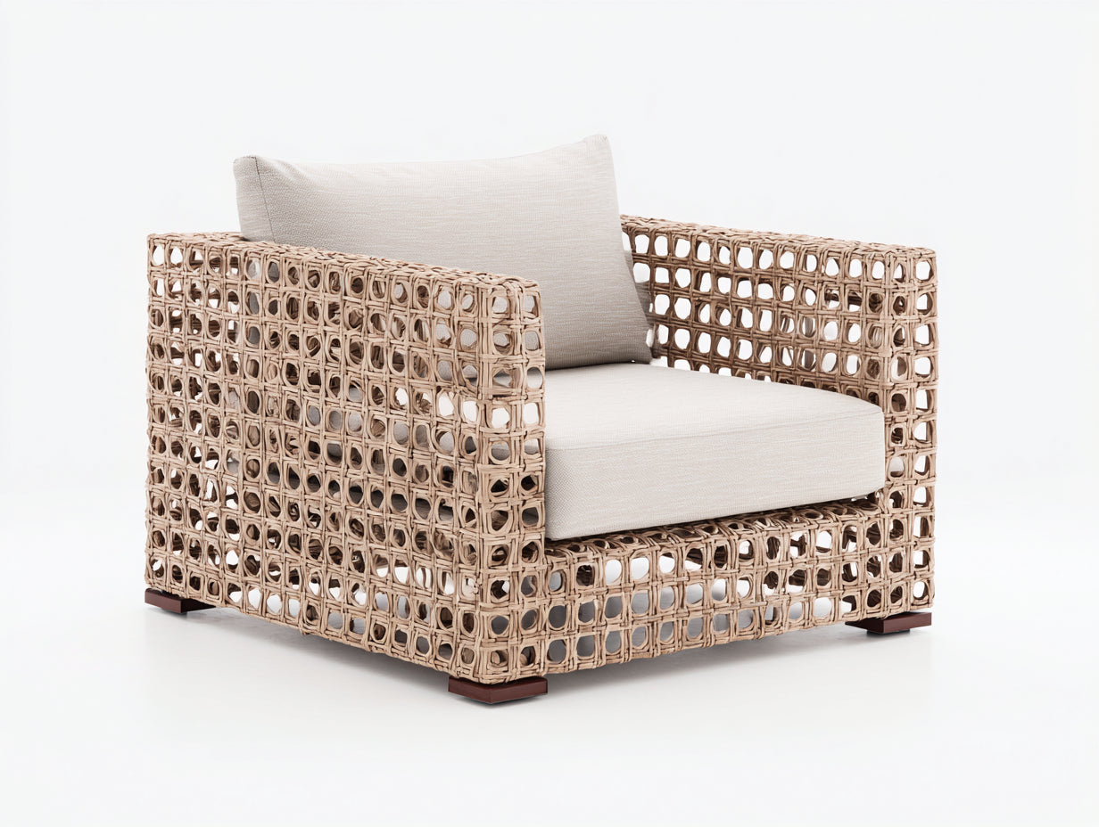 Sillones de ratán 110x92x72 cm - natural y beige - diseño amplio para exterior