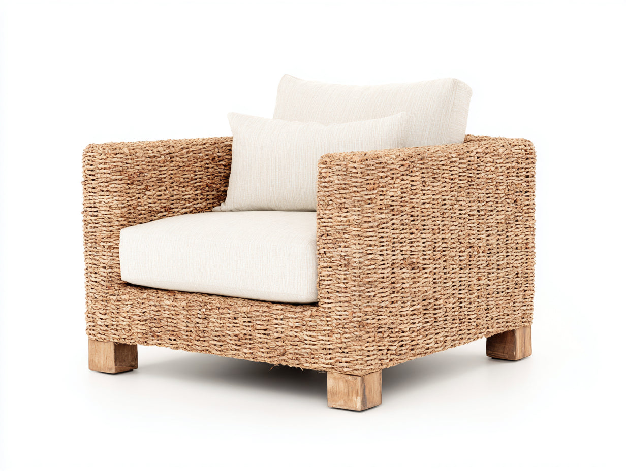 Sillones de ratán 108x95x78 cm - natural y beige - diseño amplio con brazos rectos