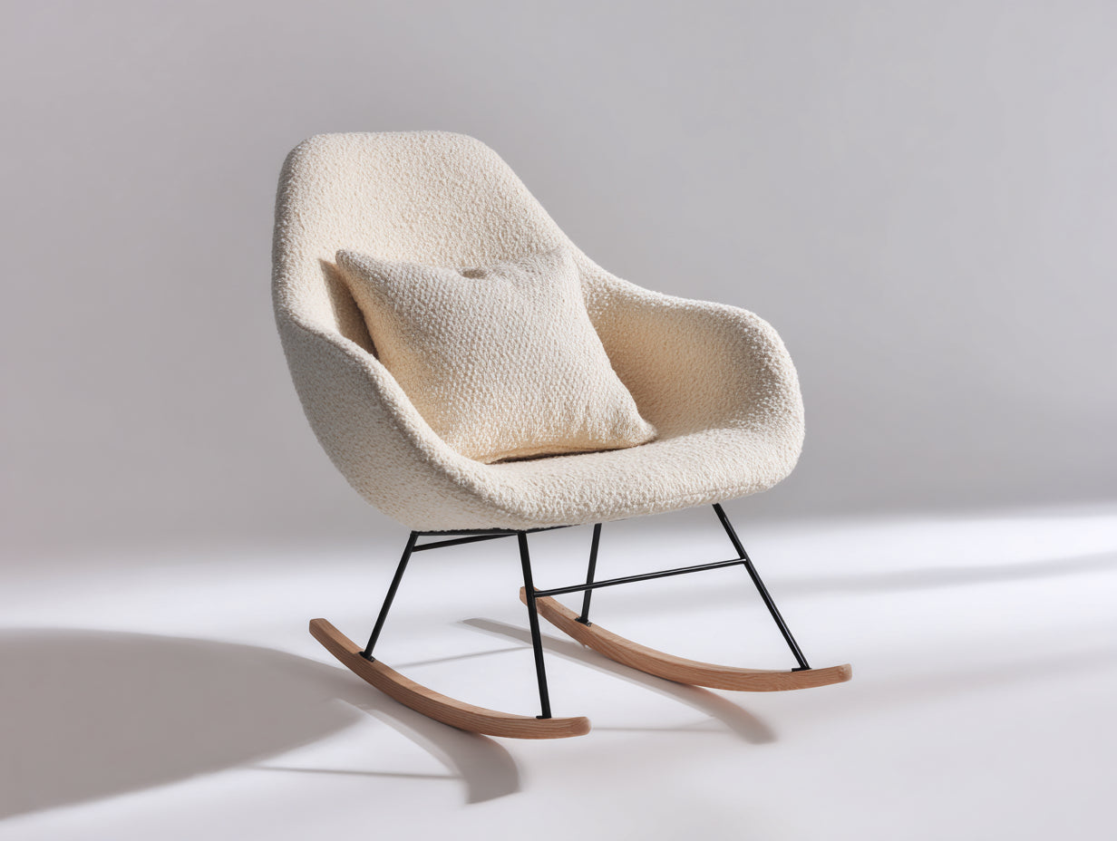 Mecedoras tapizadas 80x92x86 cm - crema y negro - base de madera estilo moderno