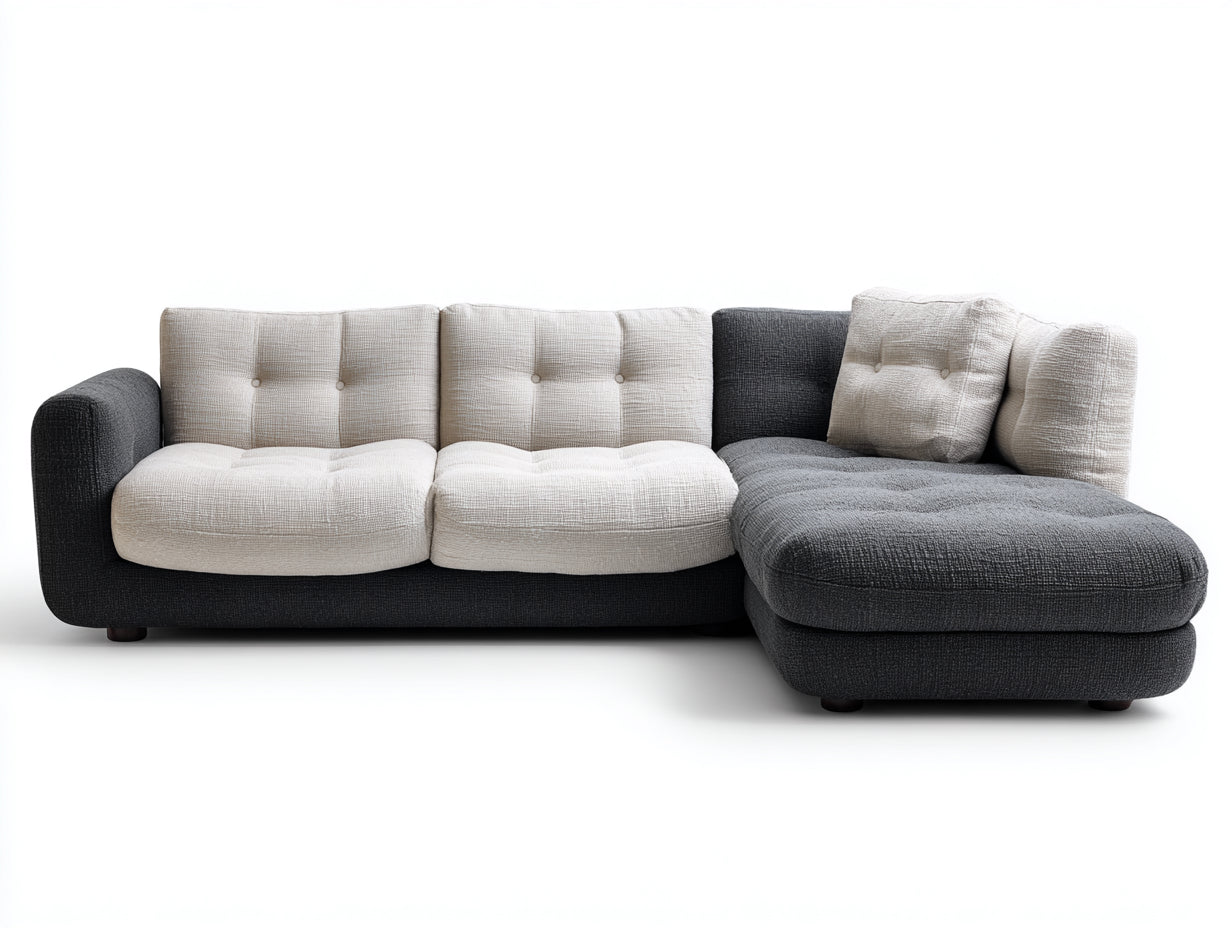 Sofás de esquina de tela texturizada 292x168x82 cm - gris oscuro y beige - diseño modular para salón