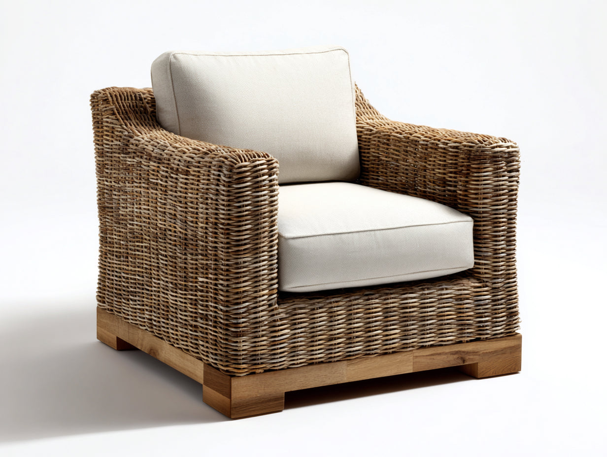 Sillones de ratán de jardín trenzado 82x78x80 cm marrón natural y beige estilo rústico para exterior