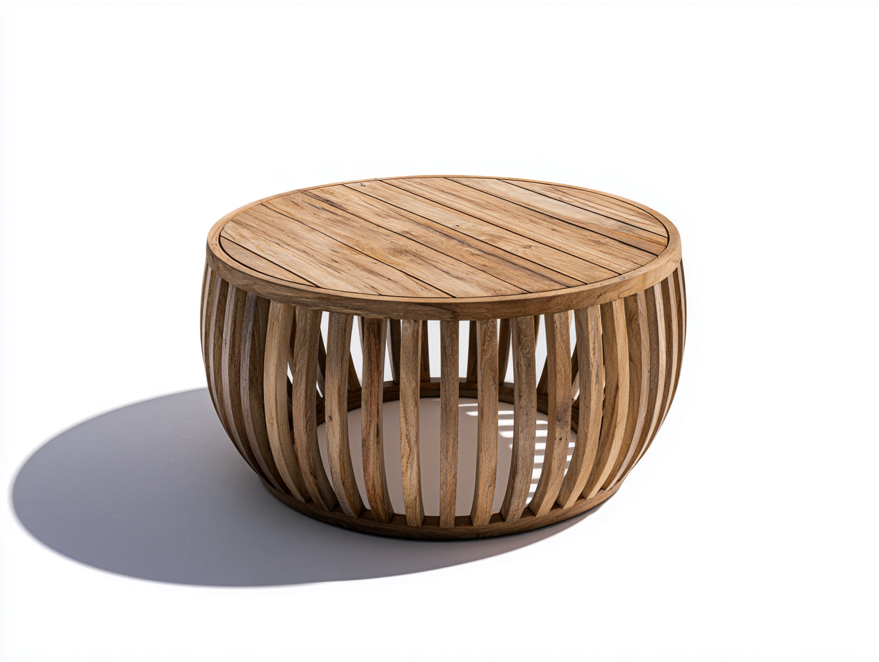 Mesas de jardín de madera 90x90x40 cm - marrón claro - mesa redonda con base de lamas