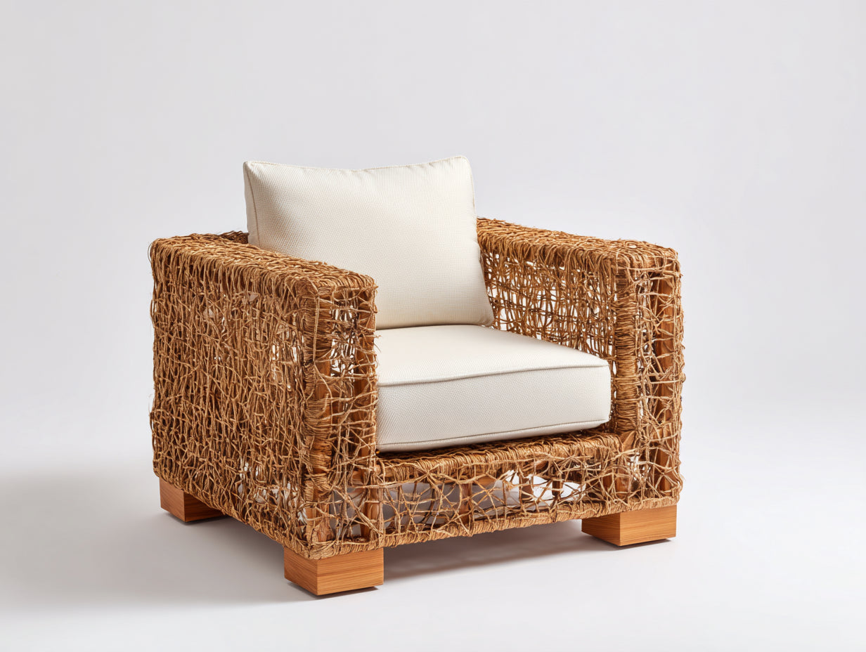 Sillones de ratán ratán tejido 90 x 85 x 82 cm - Marrón natural y beige - Diseño exterior con estructura abierta