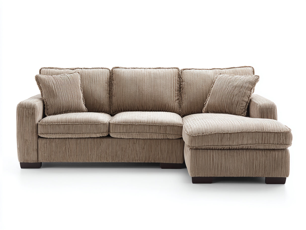 Sofás de esquina de pana 260x165x88 cm - beige - diseño amplio con módulo de descanso