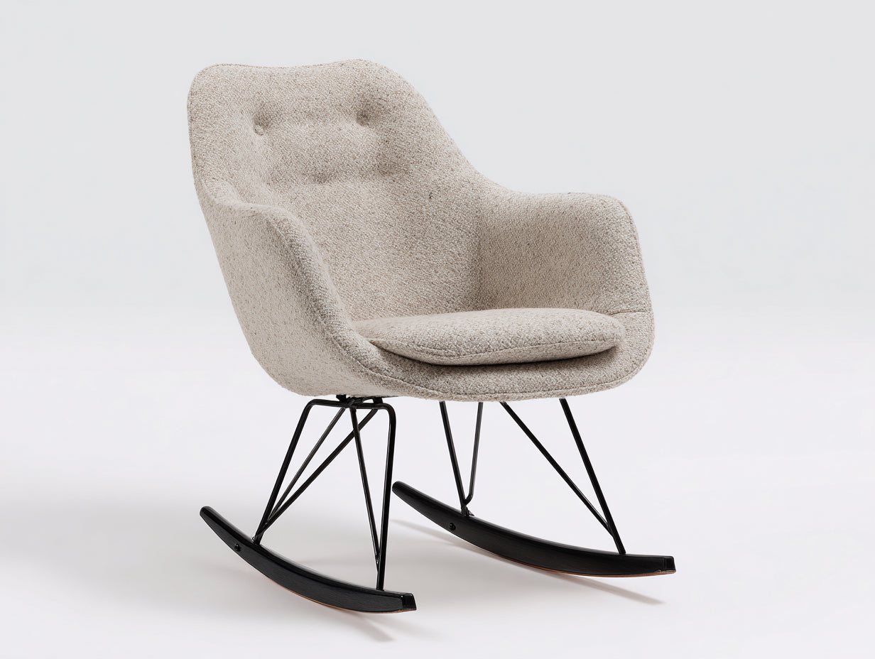 Mecedoras tapizado de borreguito 76 x 88 x 96 cm - Crema y negro - Diseño moderno con respaldo capitoné