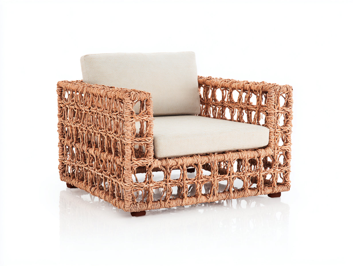 Sillón de ratán con cojines 95x88x72 cm - ratán natural y beige - diseño trenzado abierto
