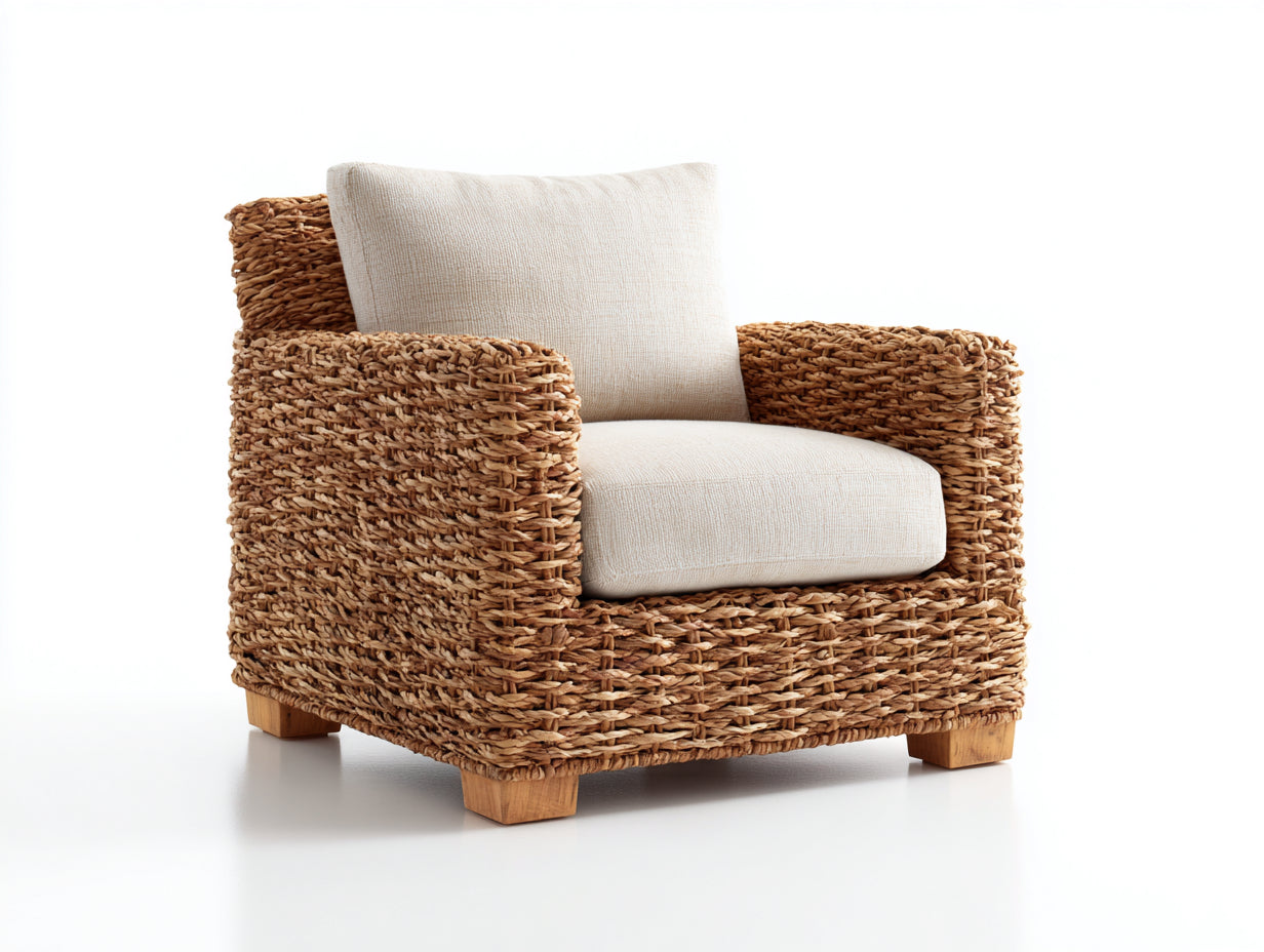 Sillones de ratán 88x86x78 cm - ratán natural y crema - diseño cuadrado para exterior