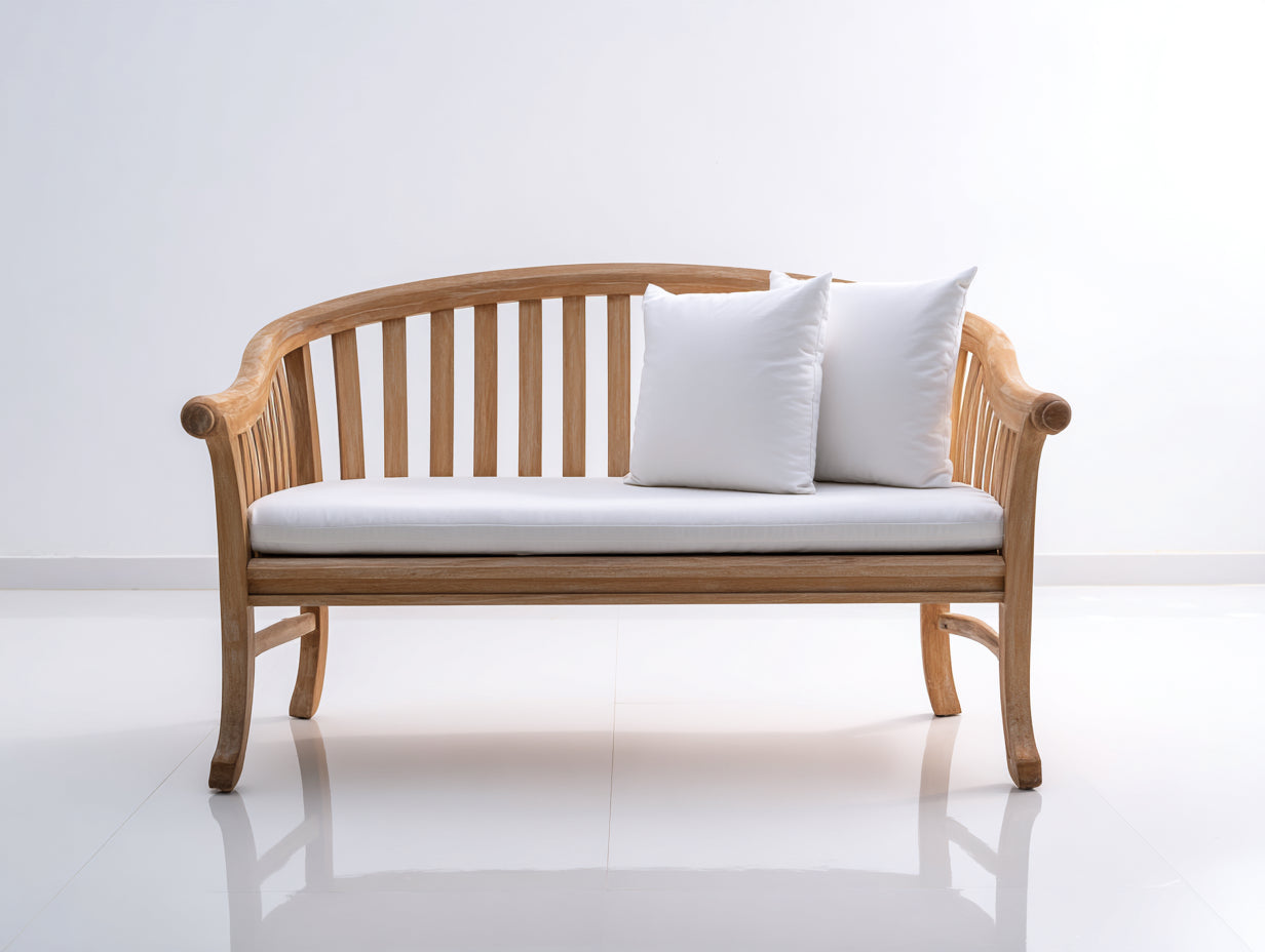 Bancos de jardín de madera maciza 150x62x88 cm - madera natural y blanco - respaldo curvo clásico