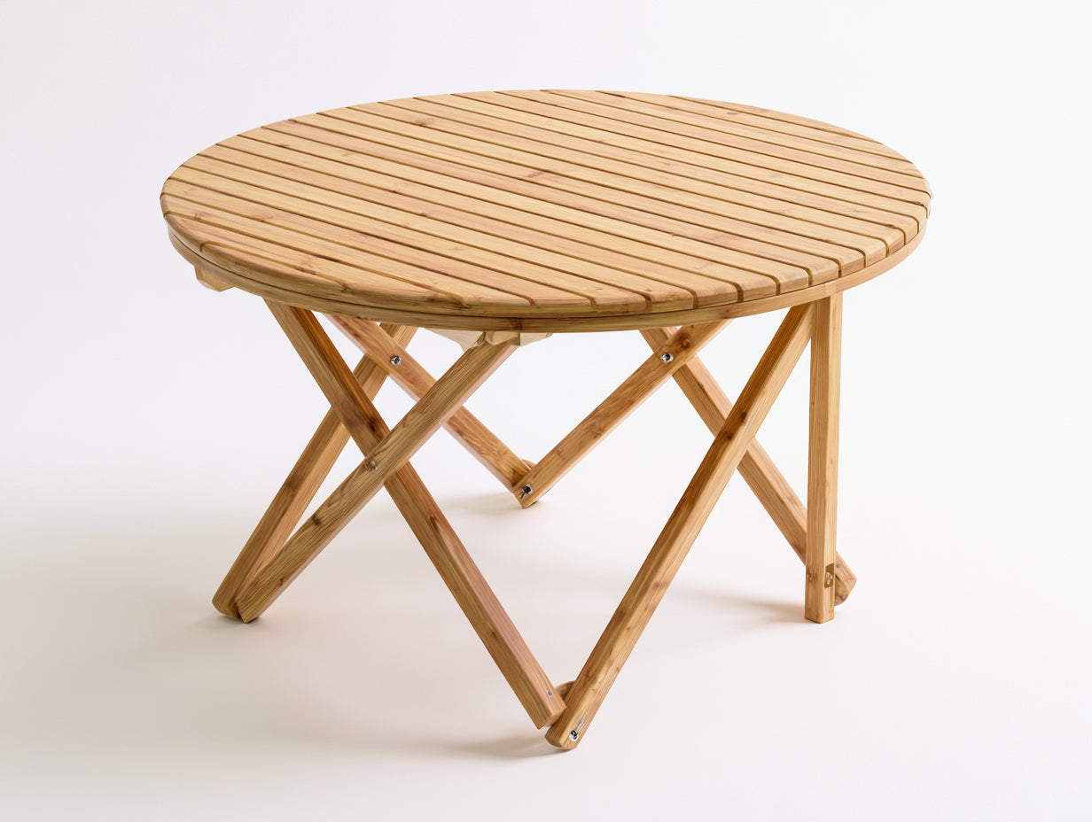 Mesas de jardín redonda de madera maciza 100x100x75 cm marrón natural plegable para exterior