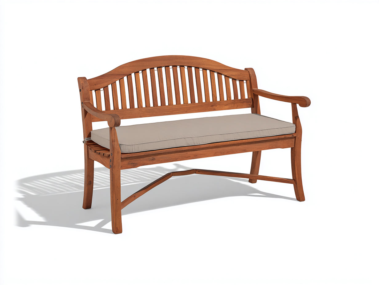 Bancos de jardín madera maciza 150 x 60 x 90 cm - Marrón claro y beige - Respaldo arqueado con cojín