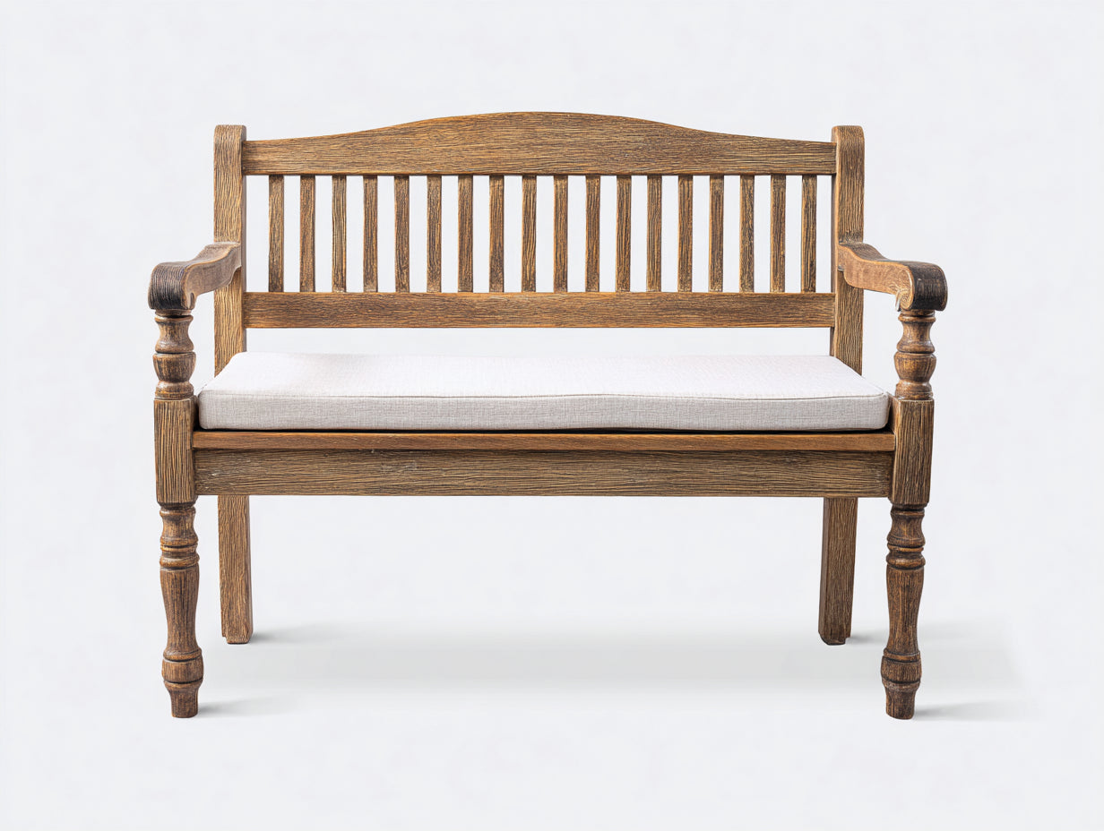 Bancos de jardín de madera 120x58x86 cm - marrón y beige - estilo clásico con respaldo y reposabrazos