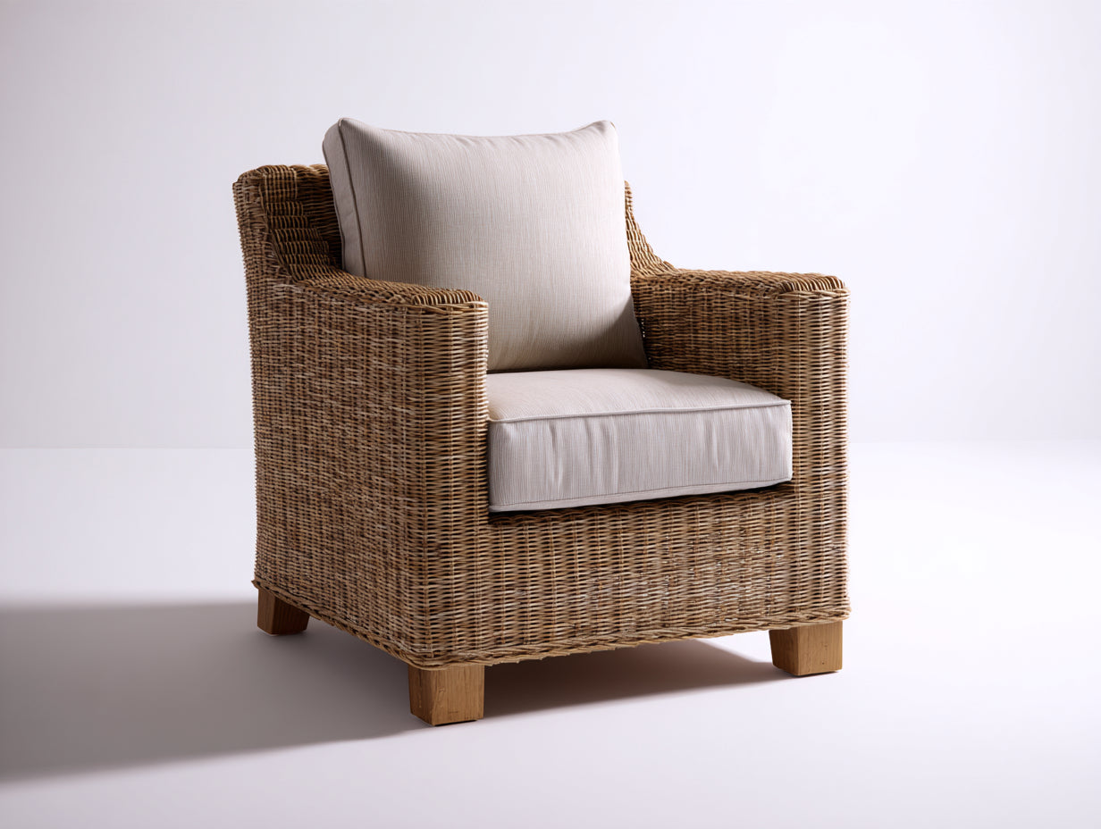 Sillones de ratán ratán tejido 85 x 80 x 88 cm - Marrón natural y beige - Diseño exterior con reposabrazos